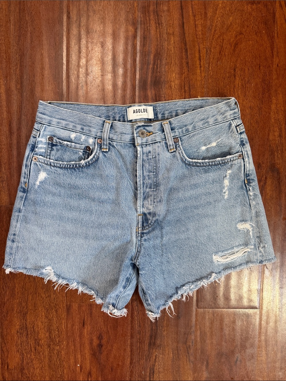 Agolde Light Wash Distressed Jean Shorts Sz 27
